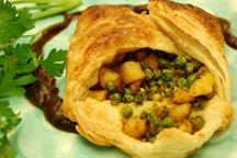 Open Face Potato and Peas Curry in a Puff Pastry Pocket