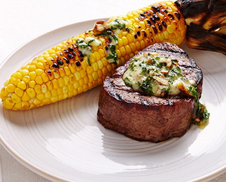 Cheddar-Onion Butter on Steak and Corn on the Cob