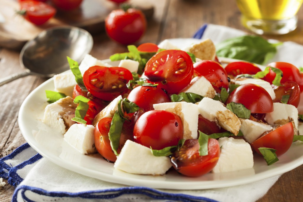 Homemade Healthy Caprese Salad with Tomato Mozzarella and Basil
