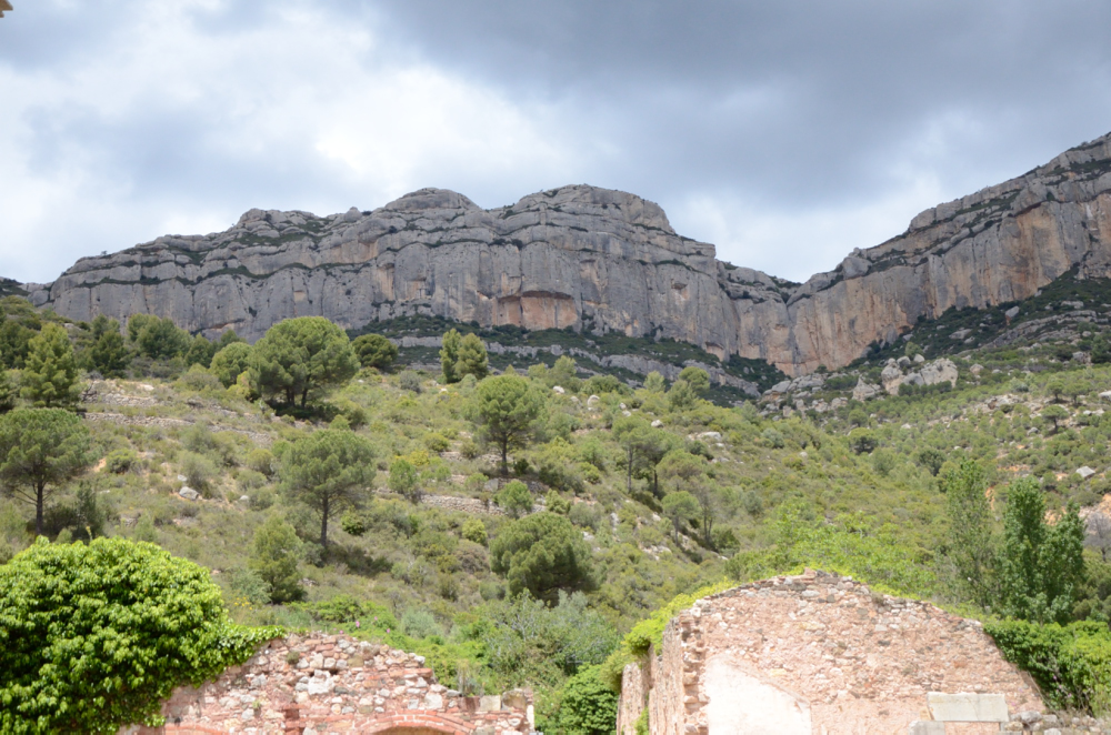 Montsant Mountain towers dominates the northern limit of Priorat region and towers over the Scala Dei Monastery