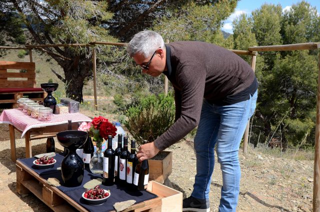 Wines set up on a wooden crate in the vineyard of MarcoAbella
