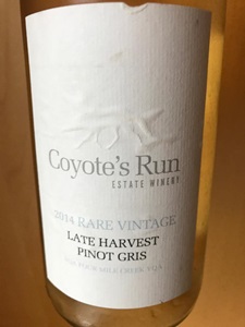 Coyote's Run Estate Winery Rare Vintage Late Harvest Pinot Gris 2014