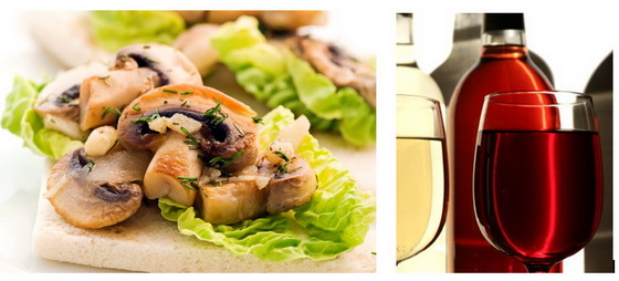 mushroom salad and wine.jpg